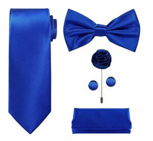 7794 TIE G 5pcs Tie Set in Gift Box : Solid Color Necktie Satin Bow Tie